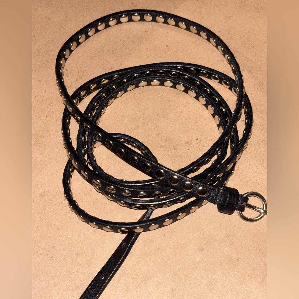 Miu Miu Black Leather Studded Double Wrap Waist Belt